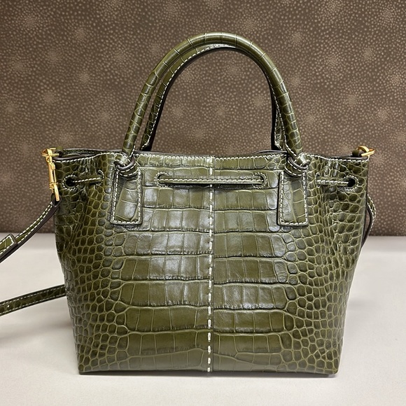 🔥🔥🔥Tory Burch McGraw Croc Embossed Leather Drawstring Bucket Satchel Bag - Picture 5 of 15